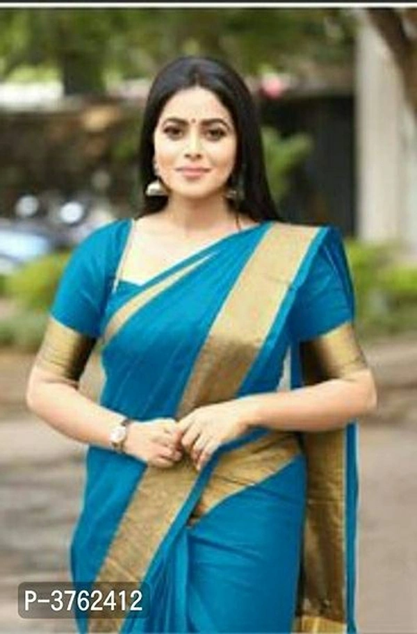 Women's Cotton Silk Saree with Blouse Piece - Cotton silk, Turquoise, within 7 days of delivery. no questions asked., FS
