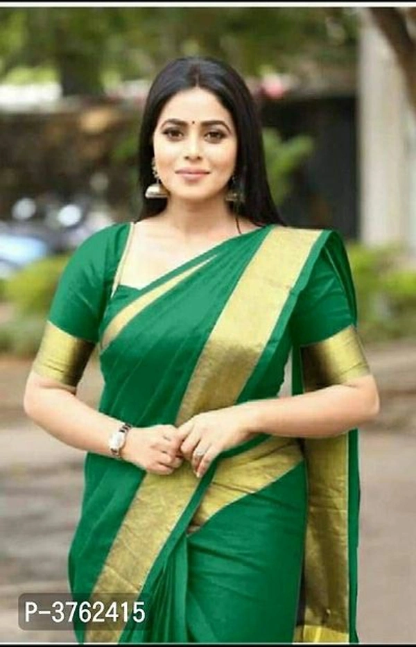 Women's Cotton Silk Saree with Blouse Piece - Cotton silk, Green, within 7 days of delivery. no questions asked., FS