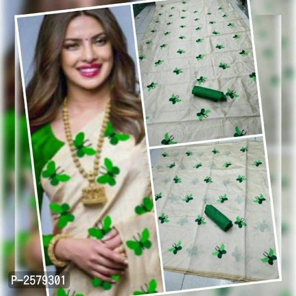 Butterfly Embroidered Zarna Silk Saree - Green, Art silk, within 7 days of delivery. no questions asked.