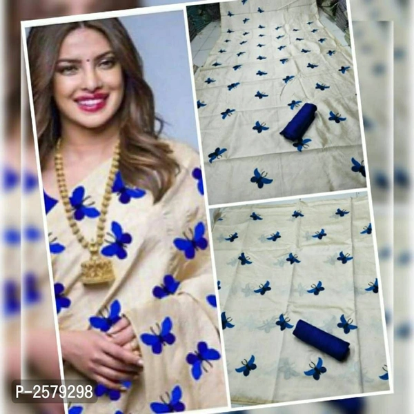 Butterfly Embroidered Zarna Silk Saree - Blue, Art silk, within 7 days of delivery. no questions asked.