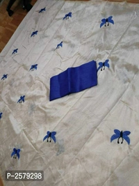 Butterfly Embroidered Zarna Silk Saree - Blue, Art silk, within 7 days of delivery. no questions asked.