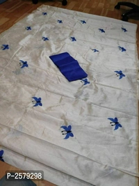 Butterfly Embroidered Zarna Silk Saree - Blue, Art silk, within 7 days of delivery. no questions asked.