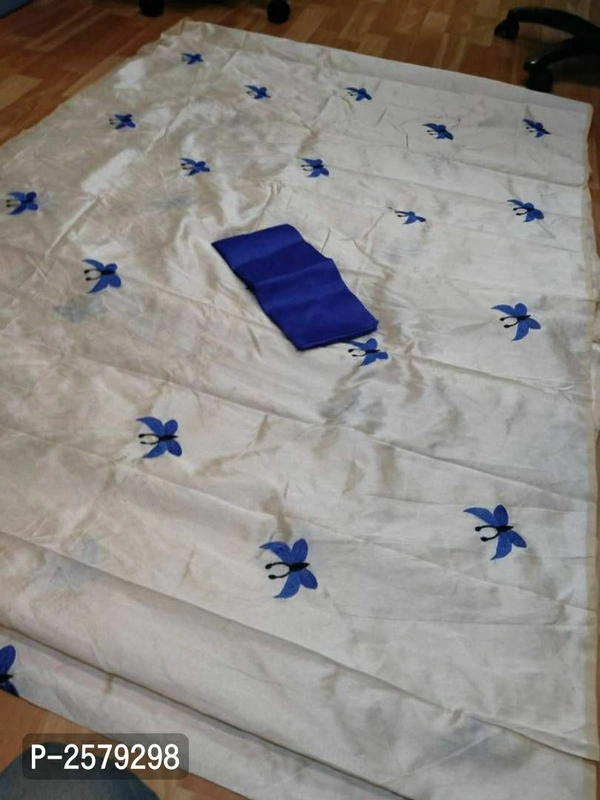 Butterfly Embroidered Zarna Silk Saree - Blue, Art silk, within 7 days of delivery. no questions asked.