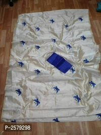 Butterfly Embroidered Zarna Silk Saree - Blue, Art silk, within 7 days of delivery. no questions asked.