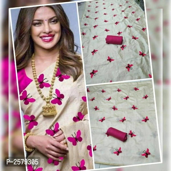 Butterfly Embroidered Zarna Silk Saree - Pink, Art silk, within 7 days of delivery. no questions asked.