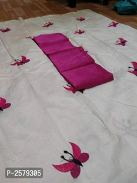 Butterfly Embroidered Zarna Silk Saree - Pink, Art silk, within 7 days of delivery. no questions asked.