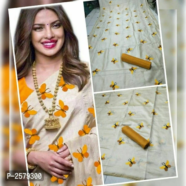 Butterfly Embroidered Zarna Silk Saree - Yellow, Art silk, within 7 days of delivery. no questions asked.