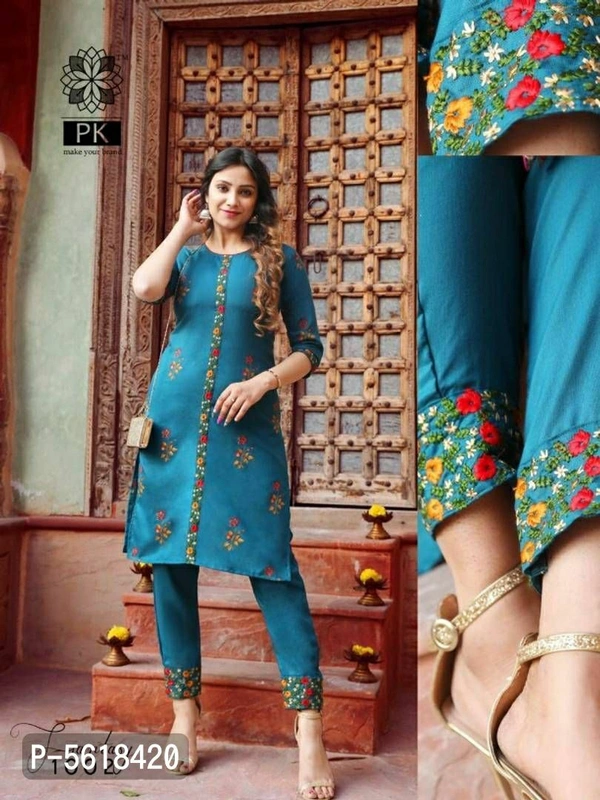 Cotton Straight Embroidered Kurta with Pant Set - Cotton, Within 7 days of delivery. Full Refund, Free shipping, 3XL