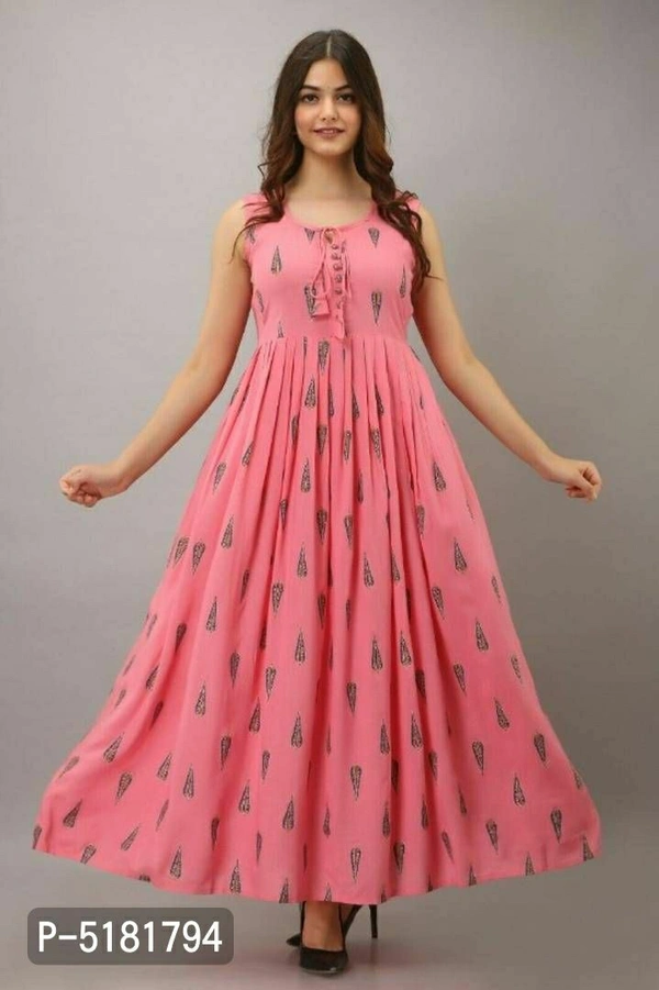 Rayon Printed Maxi Dress For Women's - Pink, Rayon, Return within 7 days of delivery. Full Refund., Free shipping, 2XL