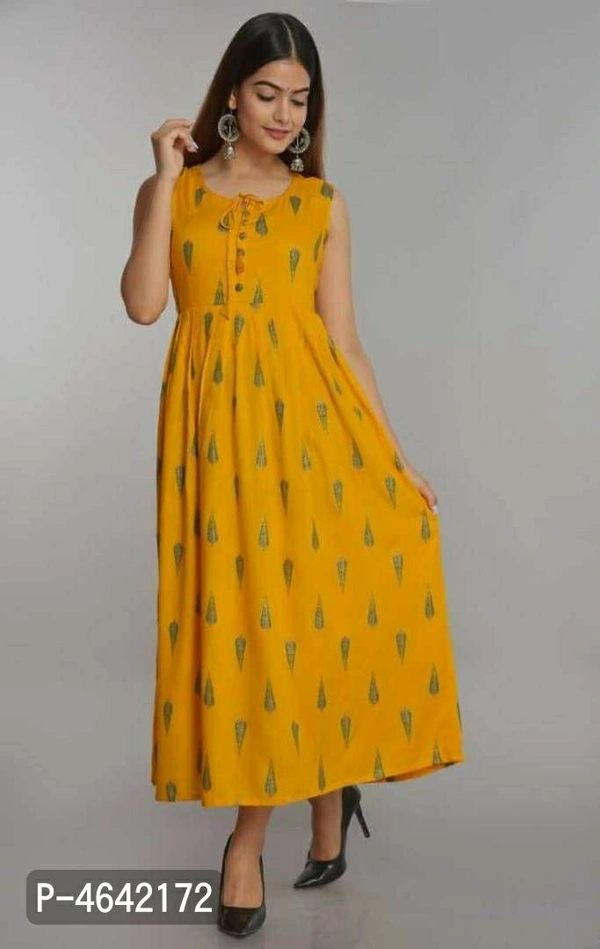 Rayon Printed Maxi Dress For Women's - Yellow, Rayon, Return within 7 days of delivery. Full Refund., Free shipping, XL
