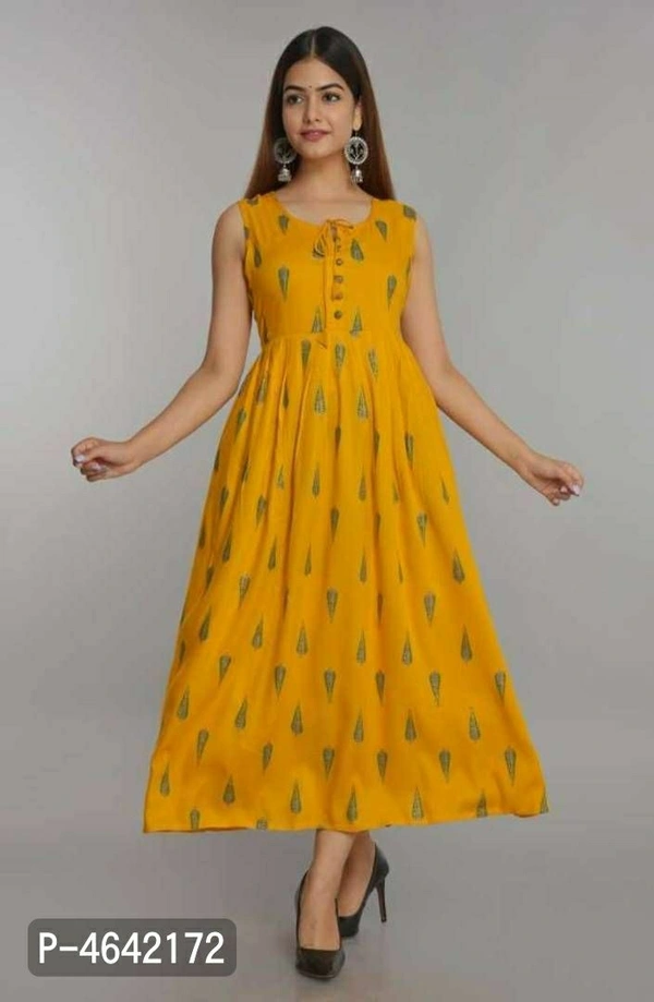 Rayon Printed Maxi Dress For Women's - Yellow, Rayon, Return within 7 days of delivery. Full Refund., Free shipping, L