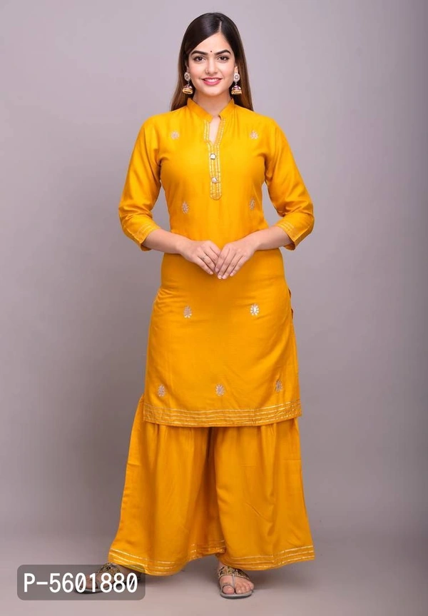 Women Rayon Gotta Work Yellow Kurta Sharara With Dupatta - Yellow, Rayon, Return Within 7 days of delivery. Full refund., Free shipping, XL