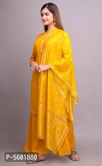 Women Rayon Gotta Work Yellow Kurta Sharara With Dupatta - Yellow, Rayon, Return Within 7 days of delivery. Full refund., Free shipping, XL
