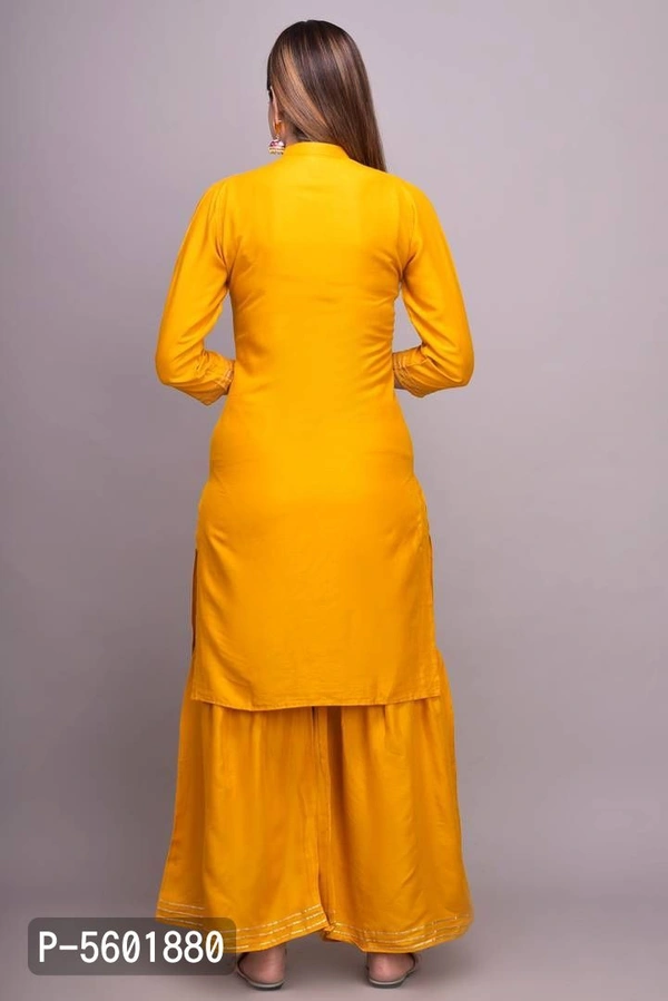 Women Rayon Gotta Work Yellow Kurta Sharara With Dupatta - Yellow, Return Within 7 days of delivery. Full refund., Free shipping, 2XL, Rayon
