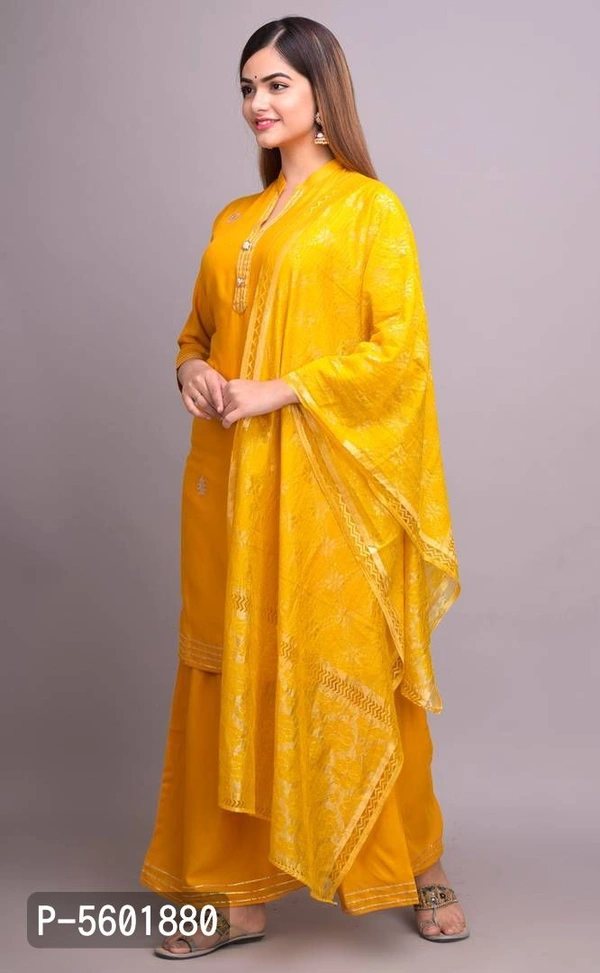 Women Rayon Gotta Work Yellow Kurta Sharara With Dupatta - Yellow, Return Within 7 days of delivery. Full refund., Free shipping, 2XL, Rayon