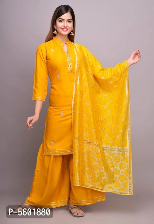 Women Rayon Gotta Work Yellow Kurta Sharara With Dupatta - Yellow, Return Within 7 days of delivery. Full refund., Free shipping, 2XL, Rayon