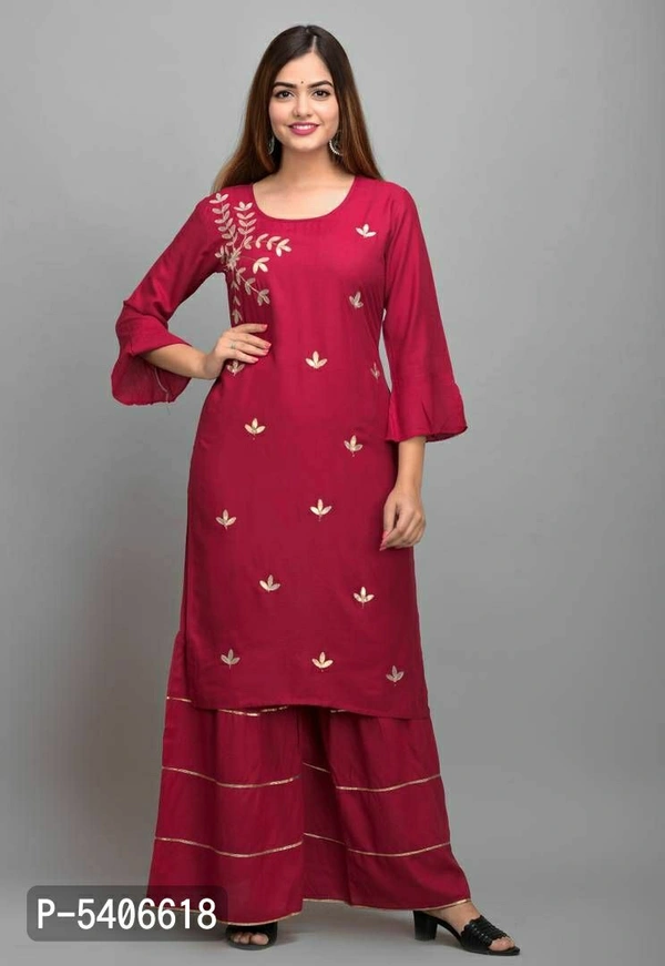 Women Rayon Gotta Work Red Kurta Sharara With Dupatta Set - Red, Rayon, Return within 7 days of delivery. Full Refund., Free shipping, M