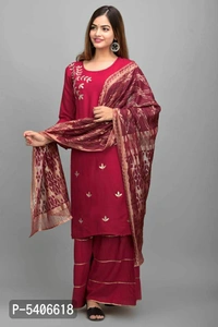 Women Rayon Gotta Work Red Kurta Sharara With Dupatta Set - Red, Rayon, Return within 7 days of delivery. Full Refund., Free shipping, M