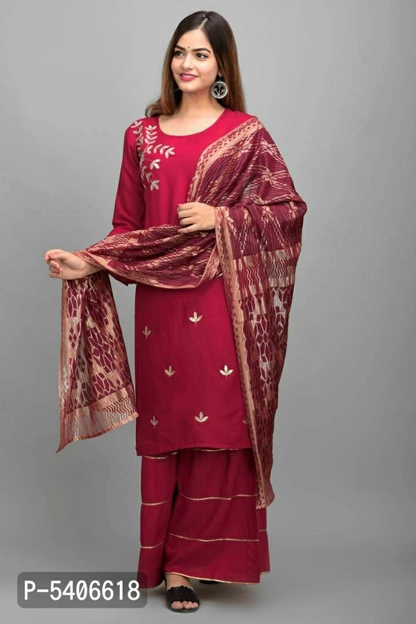 Women Rayon Gotta Work Red Kurta Sharara With Dupatta Set - Red, Rayon, Return within 7 days of delivery. Full Refund., Free shipping, M