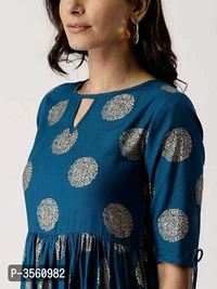 Women Short Sleeve  Rayon Flared Kurti - Turquoise, Within 8-10 business days., Rayon, Within 7 days of delivery. Full refund., Free shipping, M, Stitched