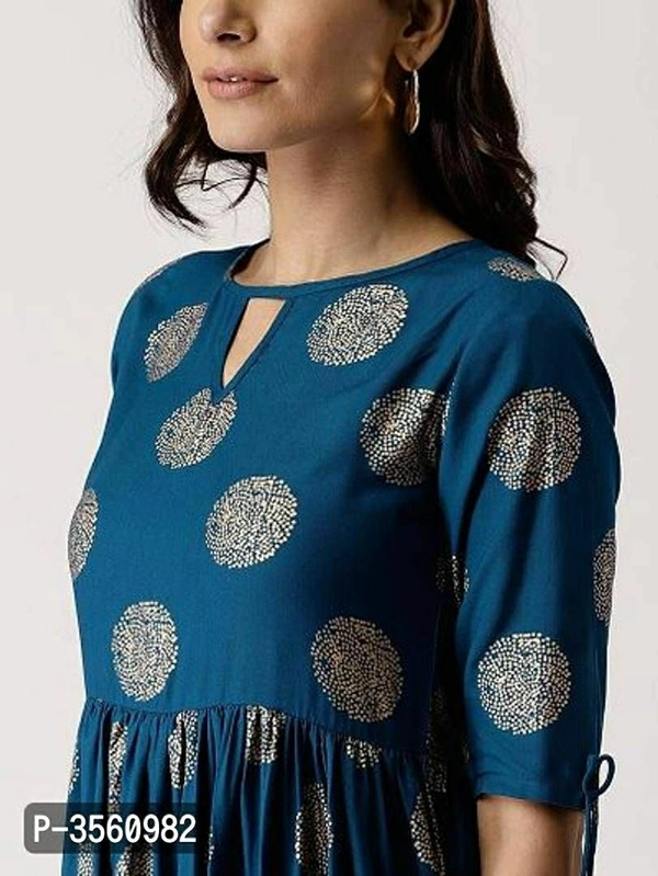 Women Short Sleeve  Rayon Flared Kurti - Turquoise, Within 8-10 business days., Rayon, Within 7 days of delivery. Full refund., Free shipping, M, Stitched
