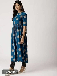 Women Short Sleeve  Rayon Flared Kurti - Turquoise, Within 8-10 business days., Rayon, Within 7 days of delivery. Full refund., Free shipping, M, Stitched