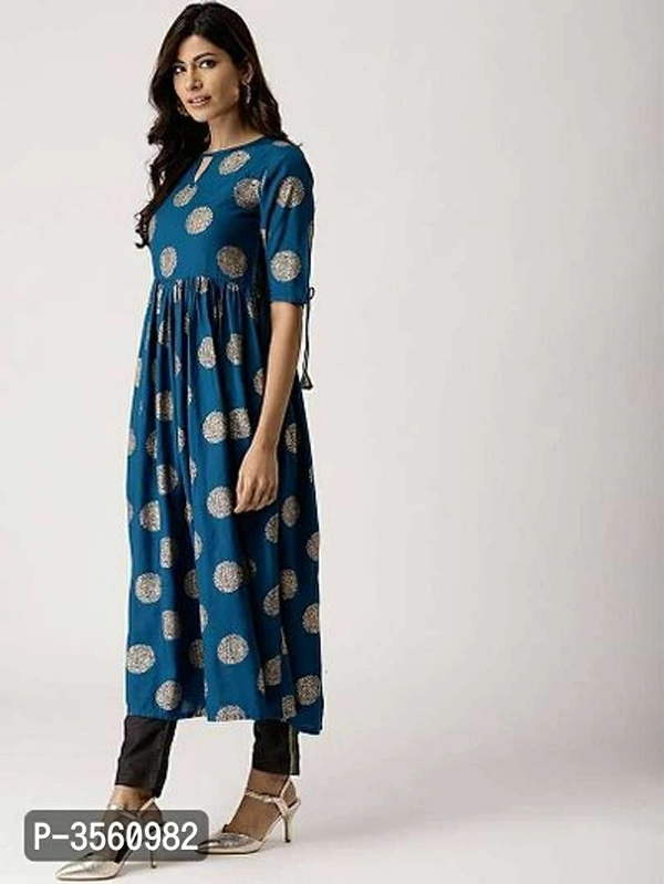 Women Short Sleeve  Rayon Flared Kurti - Turquoise, Within 8-10 business days., Rayon, Within 7 days of delivery. Full refund., Free shipping, M, Stitched