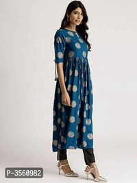 Women Short Sleeve  Rayon Flared Kurti - Turquoise, Within 8-10 business days., Rayon, Within 7 days of delivery. Full refund., Free shipping, M, Stitched