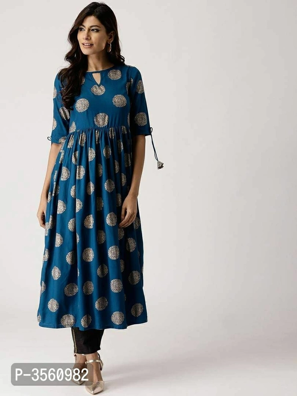 Women Short Sleeve  Rayon Flared Kurti - Turquoise, Within 8-10 business days., Rayon, Within 7 days of delivery. Full refund., Free shipping, M, Stitched