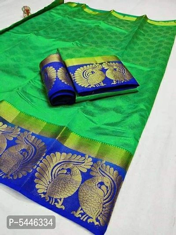 Kanjeevaram Saree With Blouse Piece - Green, Within 7-9 days., Art silk, Within 7 days of delivery. Full refund., Free shipping