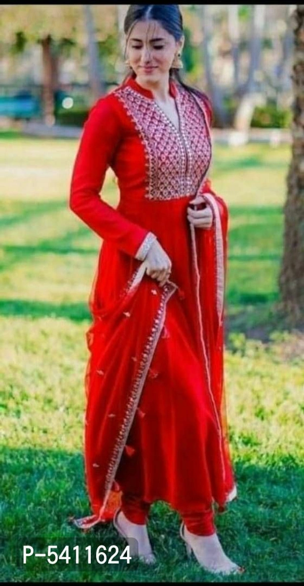 Kurti with Dupatta & Pant Set - Red, Within 8-10 days., Anarkali, Rayon, Within 7 days of delivery. Full refund., Free shipping, M, Kurta, Bottom and Dupatta set.