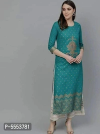 Block Print Kurta Bottom Set - Turquoise, Within 8-10 business day, A-Line, Rayon, Within 7 days of delivery. Full return., Free shipping, M, Kurta Bottom set.
