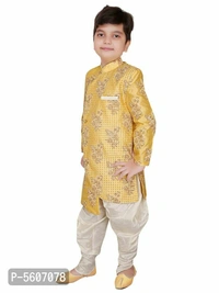 Cotton Silk Full Sleeves Kurta Set For Boys - 9-12 Months