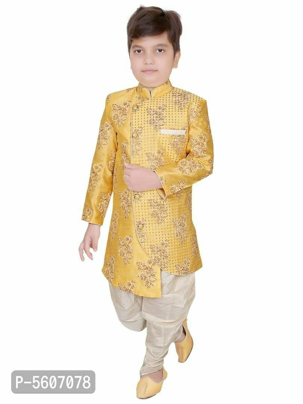 Cotton Silk Full Sleeves Kurta Set For Boys - 9-12 Months