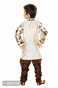 Jute Silk Digital Floral Print Kurta With Churidar Payjama Set For Boys - 5 - 6 Years, Brown