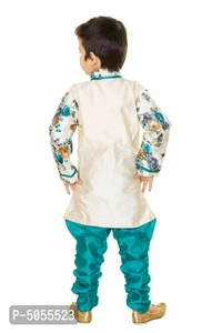 Jute Silk Digital Floral Print Kurta With Churidar Payjama Set For Boys - Turquoise, 18 - 24 Months