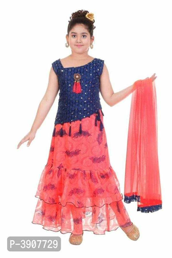 Festive/Party Wear Designer Lahenga Choli Dupatta Set - 3 - 4 Years, Red, Free