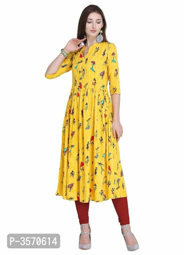 Printed Anarkali Kurta - 2XL, Yellow, Free shipping