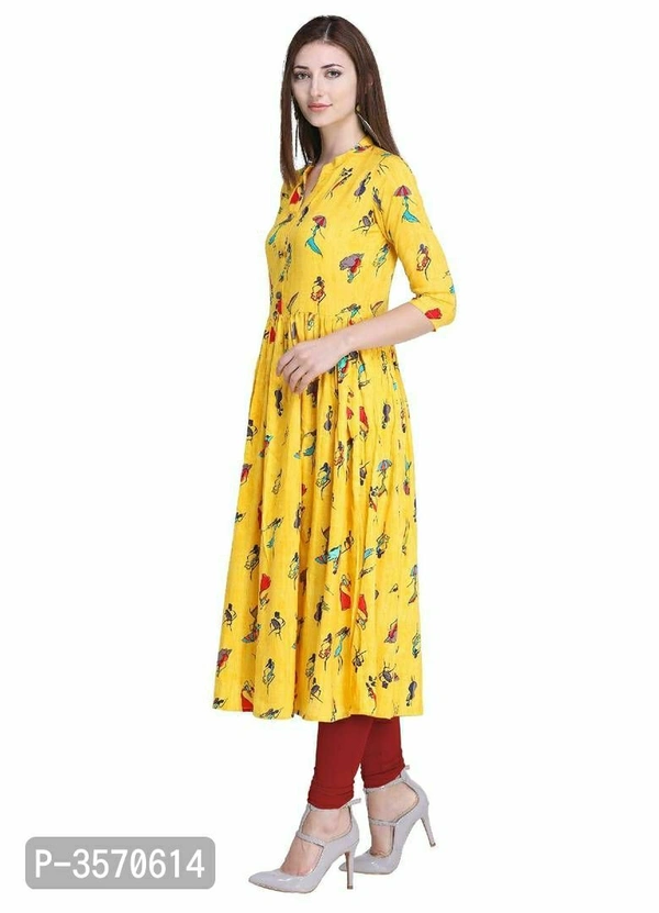 Printed Anarkali Kurta - 2XL, Yellow, Free shipping