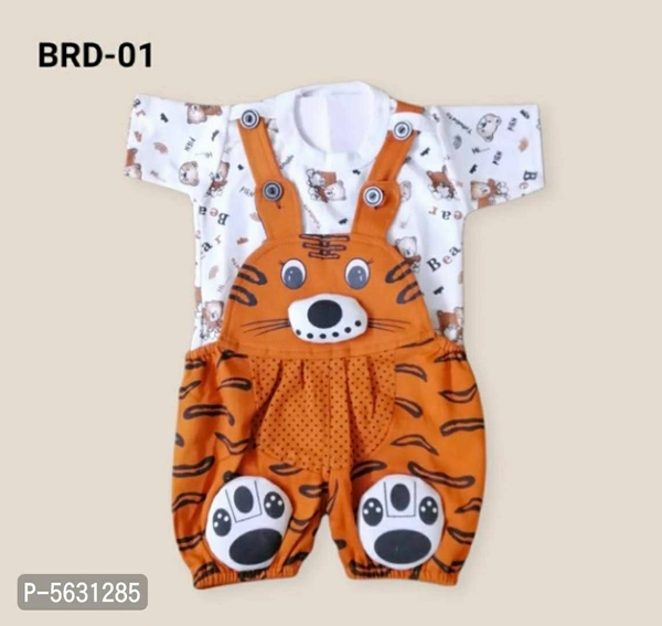 Cotton Blend Printed Dungaree For Kids - Free shipping, 9 - 12 Months