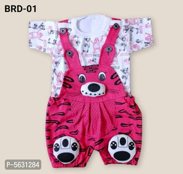 Cotton Blend Printed Dungaree For Kids - 0 - 6 months, Free shipping