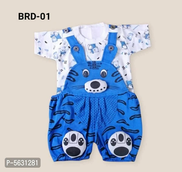 Cotton Blend Printed Dungaree For Kids - 0-6 months, Free shipping