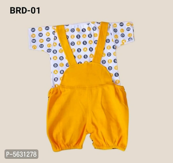 Cotton Blend Printed Dungaree For Kids - 6-9 months, Free shipping