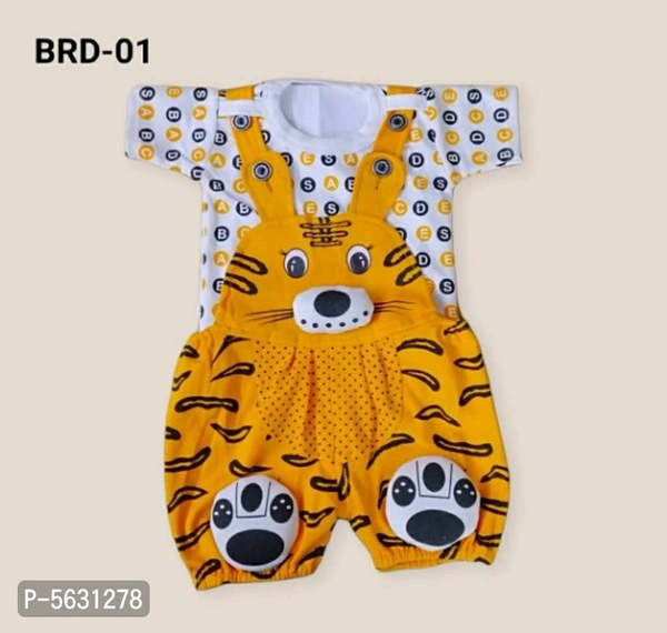 Cotton Blend Printed Dungaree For Kids - 6-9 months, Free shipping
