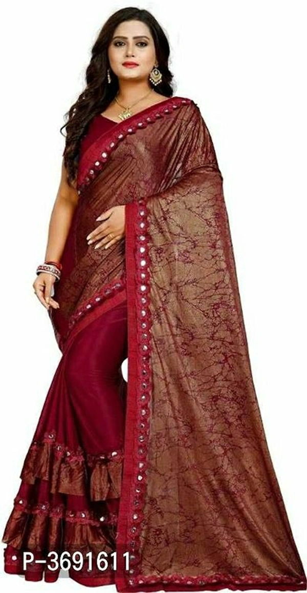 Women's satin Ruffle Saree With Blouse Piece - Free shipping