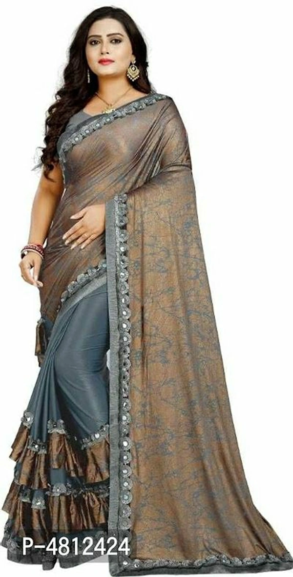 Women's satin Ruffle Saree With Blouse Piece - Free shipping