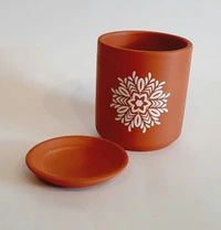 Mandella Print Terracotta Planter With Plate - D*H : 3.25*4.25 inches