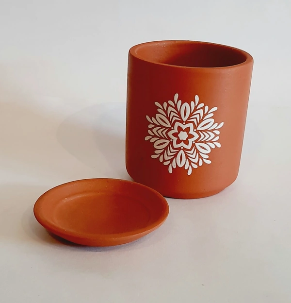 Mandella Print Terracotta Planter With Plate - D*H : 3.25*4.25 inches