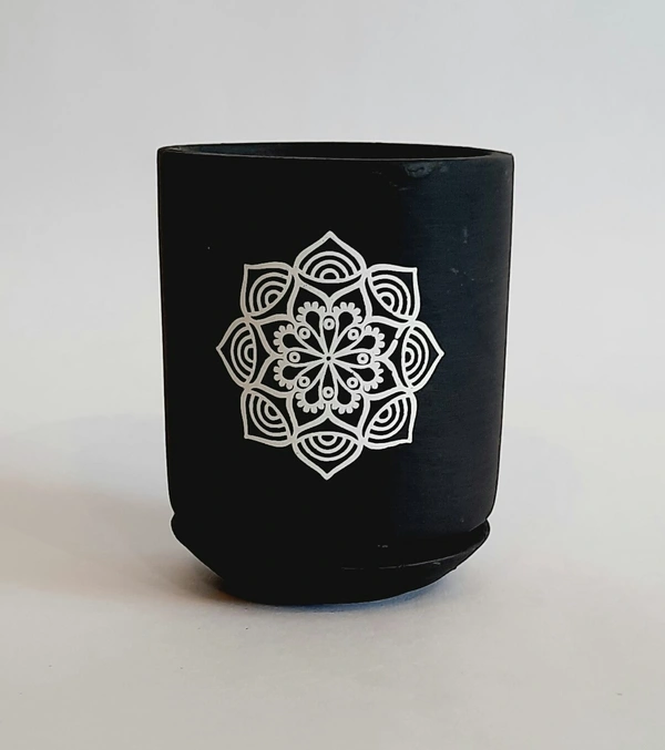 Black Mandella Print Terracotta Planter - D*H : 3.25*4.25 inches