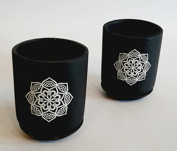 Black Mandella Print Terracotta Planter - D*H : 3.25*4.25 inches